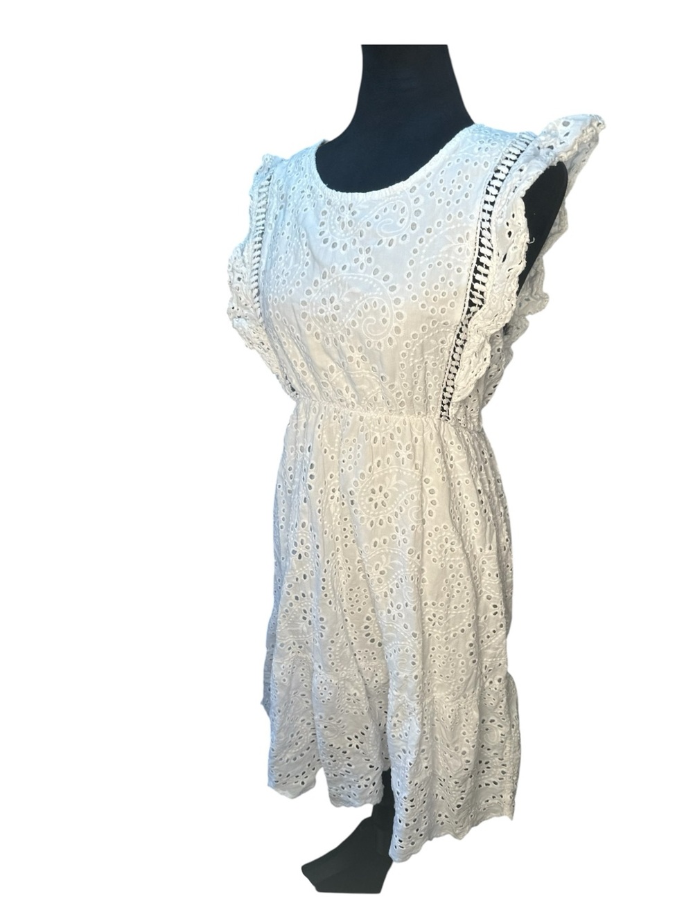 Lungo L’Arno Made in Italy White Eyelet Cotton Dress Women’s Size M - Picture 4 of 13